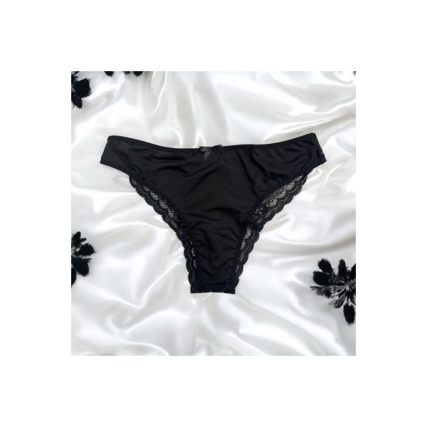 Culotte noire en dentelle avec nœud en satin 